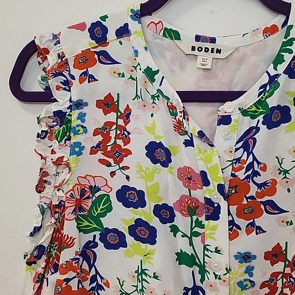 Boden Flame Scarlet Diamond Terrace Alicia Red and Pink Floral Blouse Size 8 - Picture 14 of 16